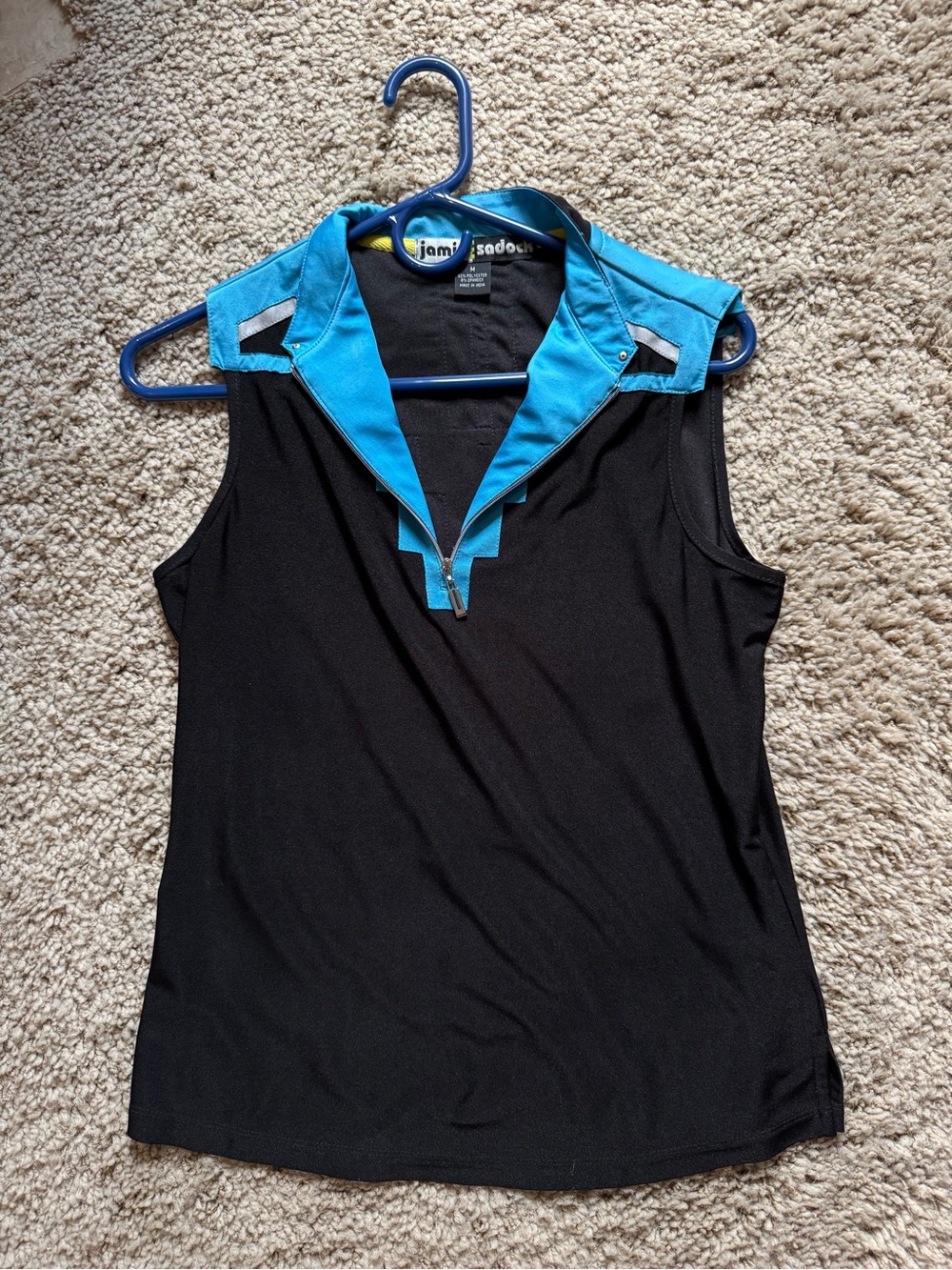 jamie sadock Black Tank Top with Teal Collar